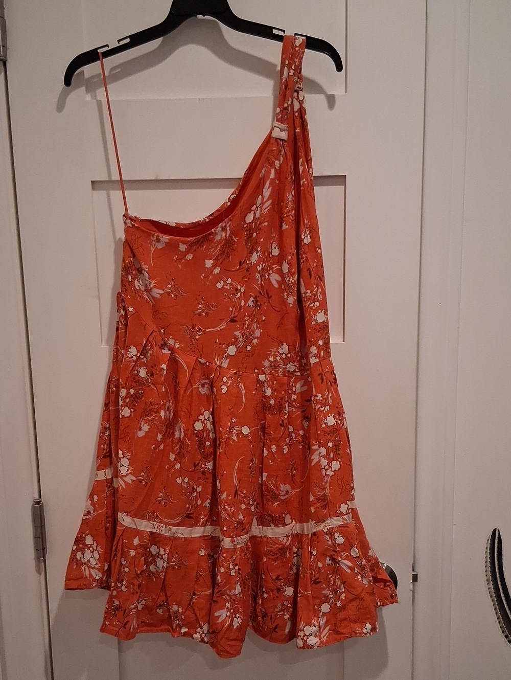 Free People All Mine Mini Dress Red One Shoulder Floral Linen Dress Size Small - Picture 5 of 7